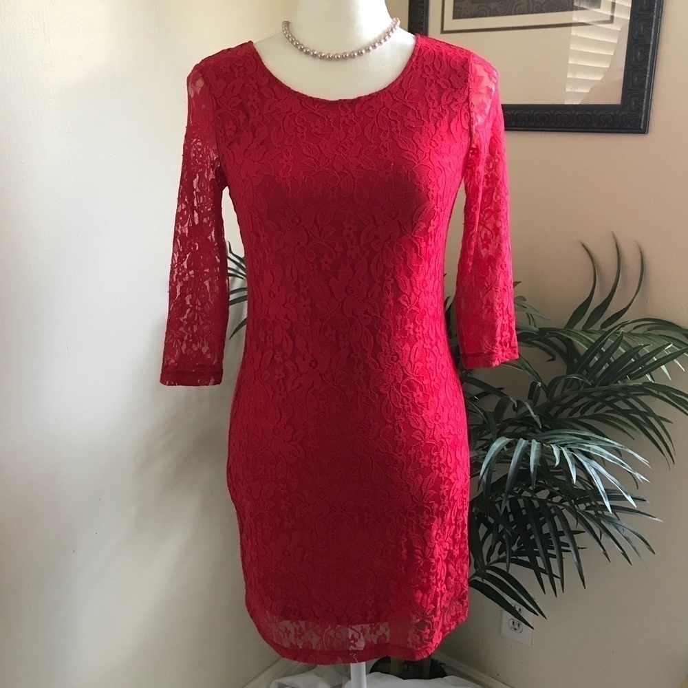 Mac + jac Stretch Red Lace Women Dress S*